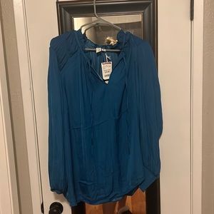 Blue silky long sleeve top
